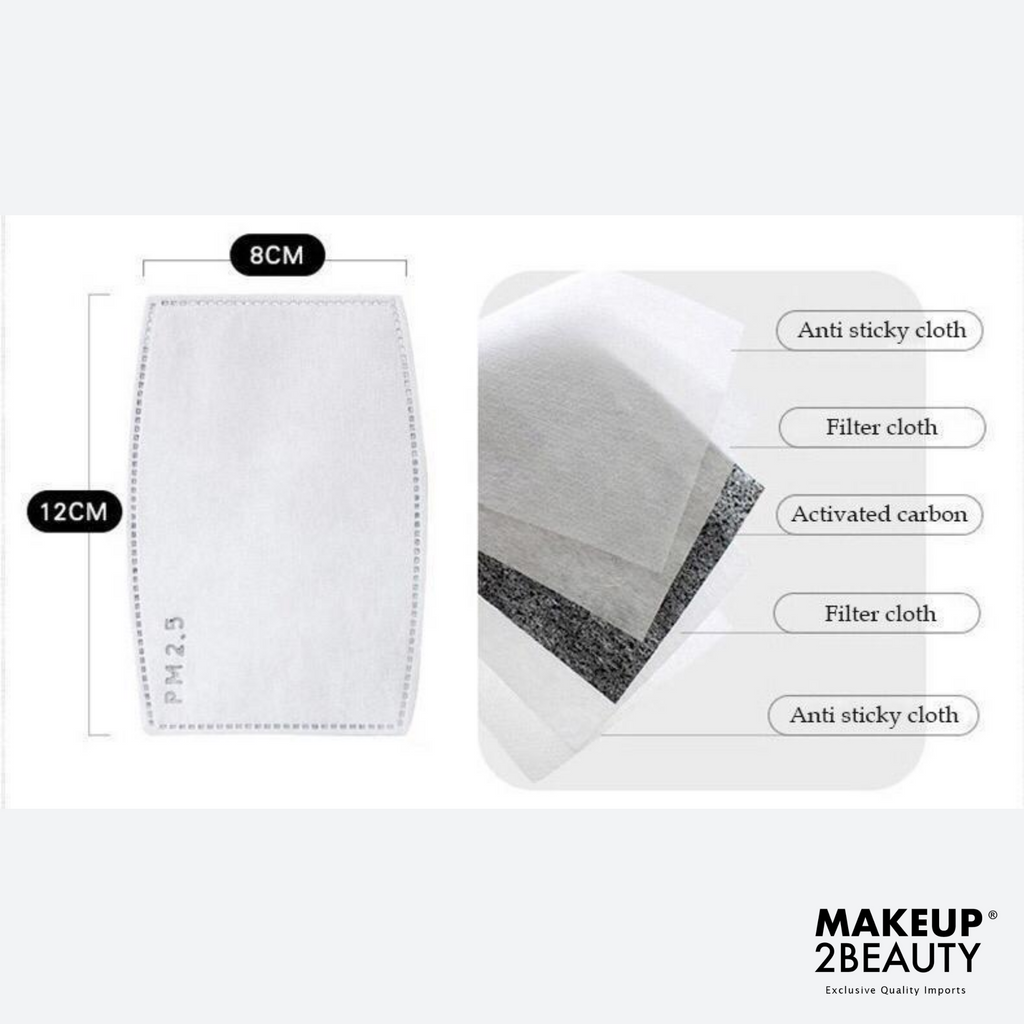 Mask Filter PM2.5 Activated Carbon Filters  - 5 Layers || 10 x PM2.5 filters/bag